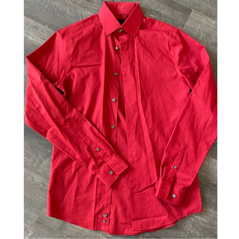 J Ferrer Mens Red Long Sleeve Slim Fit Dress Shirt | Size S /14-14.5/34-35